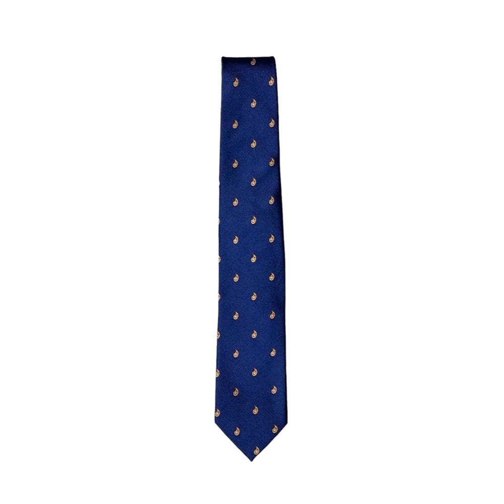 J. Crew, 100% Silk Tie, Navy Blue With Gold Paisley Design